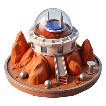romantic striking A futuristic research facility on Mars, red rocky landscape, harsh sunlight, gallery standard png