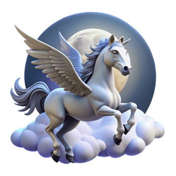 alluring renaissance A graceful Pegasus soaring through a cloudy sky, illuminated by a full moon, Art Nouveau style gallery standard png