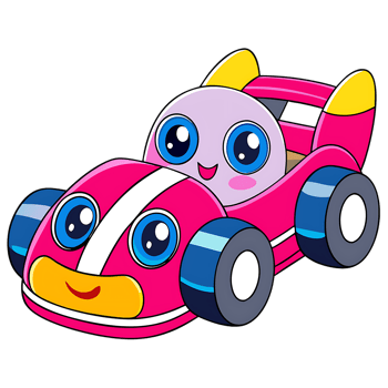 Kawaii race car with cute character smiling in joyful design png