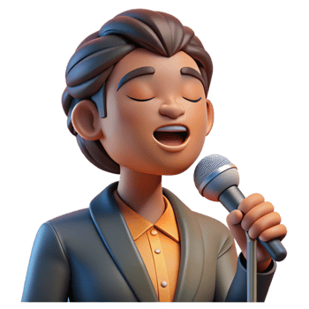 elegant notable Portrait of a soulful singer with a microphone, closed eyes, and a passionate expression, lit by a single spotlight, in a concert photography style png