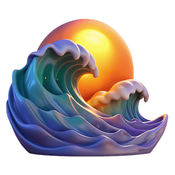 elegant whimsical coastal A crashing ocean wave at sunset, vibrant colors, dynamic lighting, realistic style, handcrafted png
