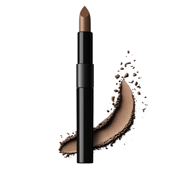 Brown eyebrow pencil with smudge of powder on a black background Concept of beauty, makeup, cosmetics, and facial care png