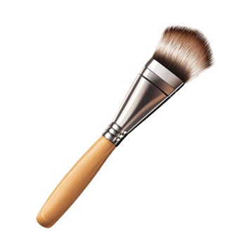 Professional makeup brush with wooden handle and soft bristles on a transparent background Concept of beauty, cosmetics, applying foundation, and facial care png