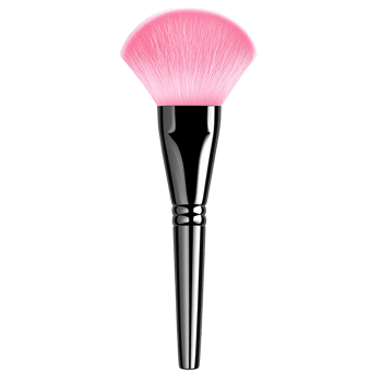 Elegant pink blusher brush with silver handle on a transparent background Concept of beauty, makeup, cosmetics, and professional application png