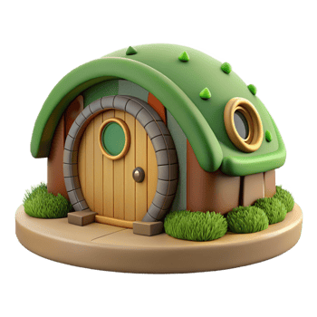 striking baroque A hobbit hole built into a hillside, round green door, moss covered roof, charming, whimsical, storybook illustration, elite png