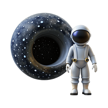 serene unforgettable A lone astronaut gazing at a colossal black hole, stars swirling around it, depicted in a photorealistic style with cosmic dust particles png