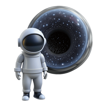 mesmerizing acclaimed A lone astronaut gazing at a colossal black hole, stars swirling around it, depicted in a photorealistic style with cosmic dust particles png