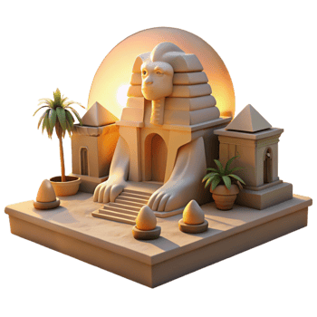 romantic immaculate A mysterious sphinx guarding a hidden temple, desert sunset lighting, Art Deco style sharp png