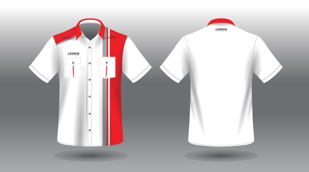 white and red short sleeve work shirt vector
