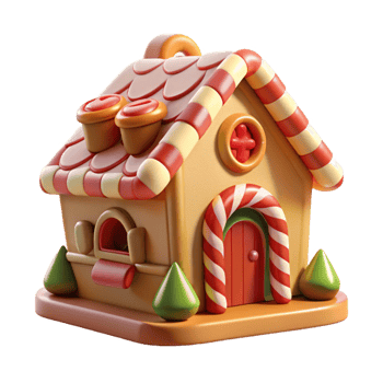 reflective beautiful A whimsical gingerbread house with candy cane columns and gumdrop roof tiles, bright midday sunlight, cartoon style 8K png