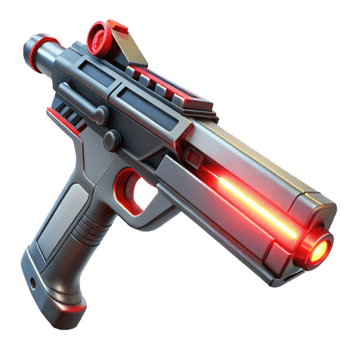 dazzling classic A futuristic weapon, its sleek design hinting at its destructive power, illuminated by a menacing red light, rendered in a sci fi, concept art style sharp png