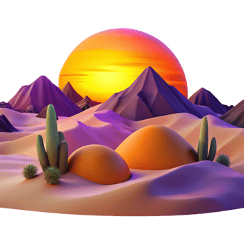 exemplary avant garde A desert landscape at sunset, warm orange and purple hues, cinematic style museum quality png