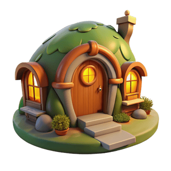 immaculate distinguished A cozy, hobbit hole style home built into a hillside, warm and inviting lighting, whimsical and charming style png