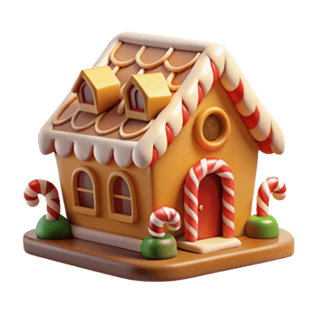 beautiful dreamy urban A gingerbread house, candy cane decorations, frosting details, warm lighting, festive, whimsical, top tier png