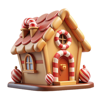glorious playful elegant A whimsical gingerbread house with candy cane columns and gumdrop roof tiles, bright midday sunlight, cartoon style crisp png