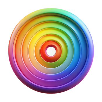 elegant modern A series of concentric circles, radiating outwards, in a vibrant, rainbow gradient, lit by a pulsating, rhythmic light, in an Op Art style professional png
