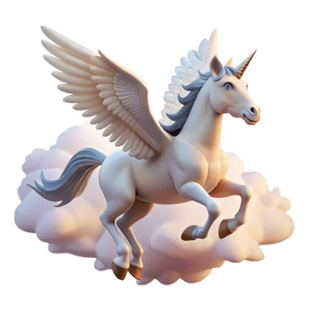 notable art deco A majestic pegasus flying through a cloudy sky, soft sunlight, dreamlike style precision png
