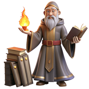remarkable artistic A wise old wizard casting a spell in a dusty, forgotten library, warm firelight, classical painting style luxury png