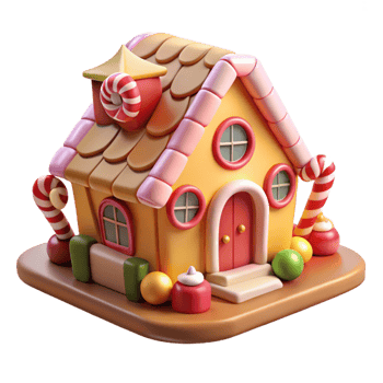 dynamic wonderful A whimsical, candy covered house in a gingerbread village, warm lighting, children s book illustration style sharp png