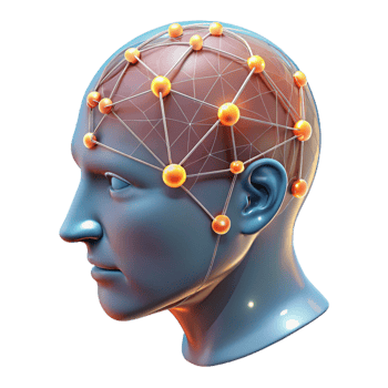 wonderful standout A transparent human head with glowing neural networks visible inside, intricate connections and pathways, dark background, scientific illustration style png