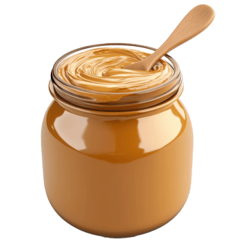 smooth peanut butter jar with a wooden spoon png