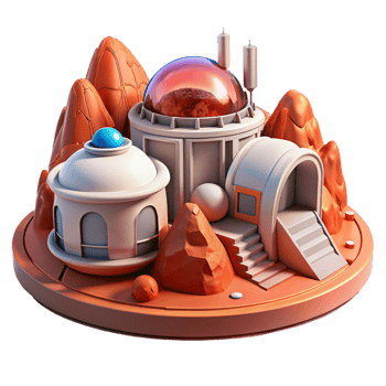 mesmerizing elegant A futuristic research facility on Mars, red rocky landscape, harsh sunlight, precision png