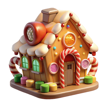 gorgeous surreal A whimsical gingerbread house, colorful candy decorations, warm light, festive atmosphere, fairytale style, perfect clarity png