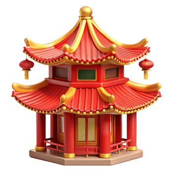 fascinating timeless A traditional Chinese pagoda, intricate carvings, red and gold details, vibrant sunlight, oriental style, png