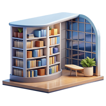 notable rustic A modern library with floor to ceiling windows, bookshelves filled with books, soft natural light 4K png