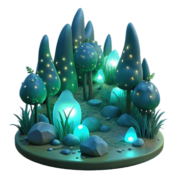 vibrant distinctive A group of fireflies illuminating a dark forest, bioluminescent light, fantasy style, ethereal glow, png