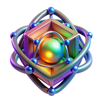 quintessential baroque A quantum computer core, glowing with multicolored energy, complex geometric shapes, abstract art style perfect clarity png