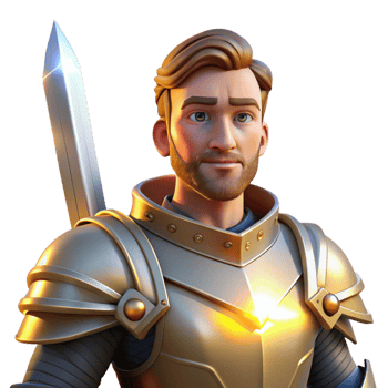 celebrated geometric Portrait of a noble knight in shining armor, holding a sword, lit by dramatic sunlight, in a heroic style studio quality png