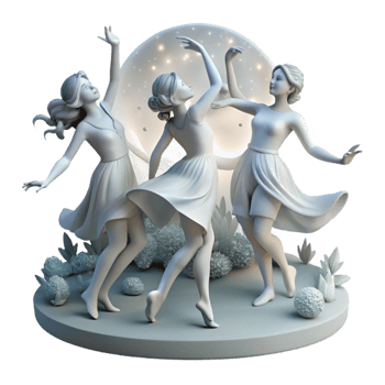 pristine surreal A group of nymphs dancing in a moonlit glade, soft, ethereal lighting, Art Nouveau style detailed png