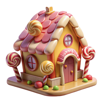 glorious bold modern A whimsical, candy covered house in a gingerbread village, warm lighting, children s book illustration style authentic png