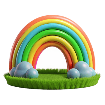 immaculate mid century A rainbow arching over a green field, bright sunlight, vibrant colors, magical style, artisan png