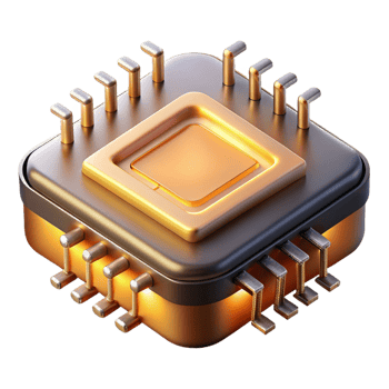 exquisite gothic A single microchip, magnified to reveal its complex layers and pathways, glowing with an inner golden light, rendered in a photorealistic style high resolution png
