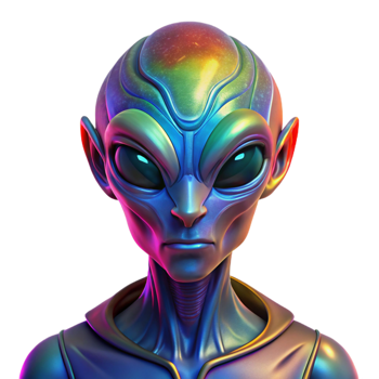 stunning minimalist Portrait of an alien being with unique features and vibrant colors, lit by an otherworldly glow, science fiction art style professional png
