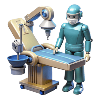 wonderful dramatic contemporary A robotic surgeon performing an operation, intricate details, medical illustration style fine detail png