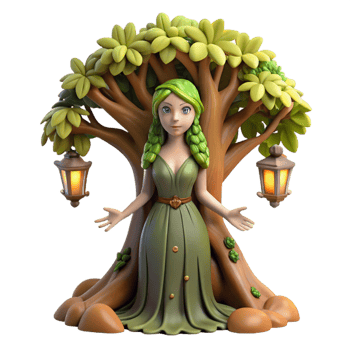 gorgeous urban A serene dryad emerging from an ancient oak tree, dappled sunlight, pre Raphaelite style sharp png