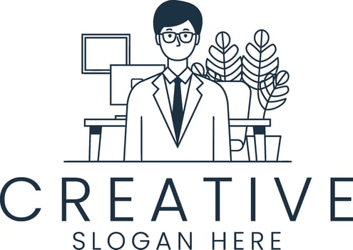 Professional Businessman Creative Office Workspace Design art tie desk line team suit vector