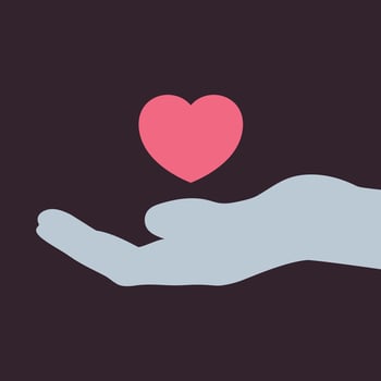 Silhouette of human hand holding a heart. Heart on cupped hand vector