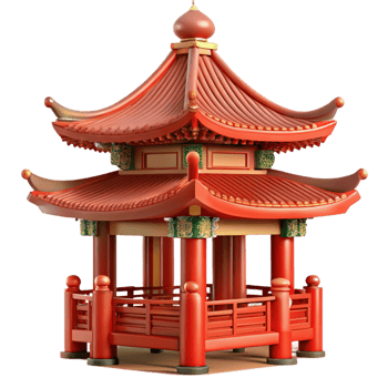 hypnotic iconic A traditional Chinese pagoda with intricate carvings and red lacquered wood, soft diffuse daylight, digital painting style png