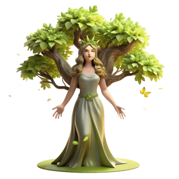 signature coastal An ethereal dryad emerging from a giant oak tree, dappled sunlight filtering through the leaves, Pre Raphaelite style ultra HD png