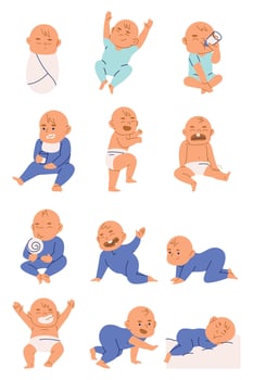 Baby boy in different poses and positions vector
