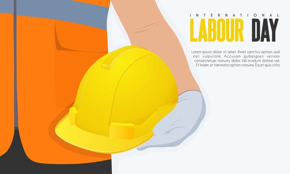 International Labor Day. May 1, with illustration of people carrying project helmets vector
