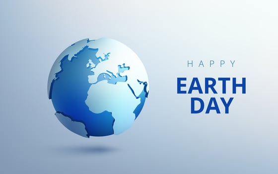 3D illustration of Earth Day concept with a blue globe, continents, and eco friendly. Represents planet conservation, environmental care, and nature protection. Poster banner. Not AI. vector