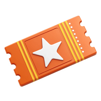 Orange Ticket With White Star and Yellow Stripe Border Edges On Transparent Background png
