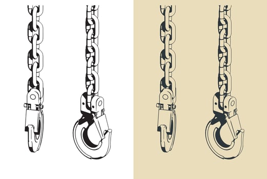 Lifting hook and chains close up illustrations vector