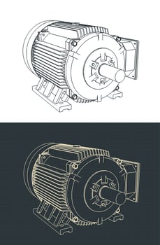 Electric motor blueprints illustrations vector