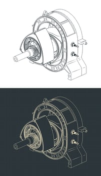 Wankel rotary engine isometric drawings vector